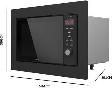 Мікрохвильова піч Cecotec GrandHeat 2350 вбудована, 23 літри, 900 Вт, з грилем, 6 рівнів потужності, 9 функцій, таймер