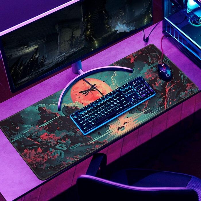 MiaVibte килимок для столу з Японії, Riverside Повний Місяць, ігровий килимок для миші, XL килимок для клавіатури, килимок для комп'ютера/ноутбука, 80 x 30 см, декор столу (Модель 31)