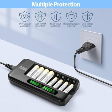 Зарядний пристрій ENEGON для акумуляторів NI-MH/NI-CD з LCD-дисплеєм, 8 слотів, AA/AAA