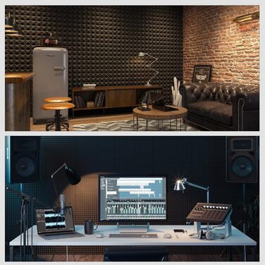 Акустичні панелі JBER самоклейні, звукопоглинаючі пірамідні панелі 30х30х3 см для студії, офісу та спальні, чорний колір (12 шт)