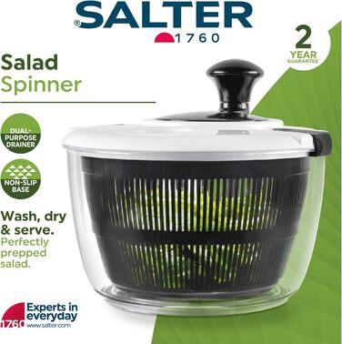 Салатниця-центрифуга Salter 3.5L – миття, сушіння та подача, чорна