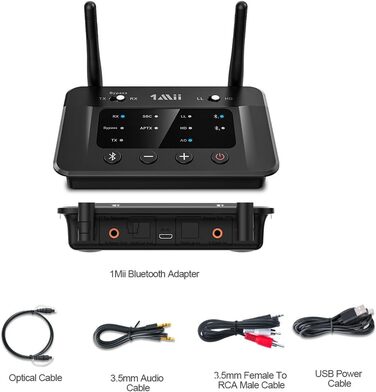 1Mii B03 Bluetooth 5.3 Передавач Bluetooth для TV з aptX HD, низькою затримкою, для 2 навушників, велика відстань, оптичний, AUX, RCA