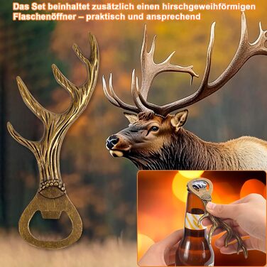 Фляга для чоловіків Jäger з гравіюванням оленя, 180 мл, нержавіюча сталь, комплект з 2 склянок, відкривачем, воронкою, кракею та шкіряним чохлом, аксесуар для полювання