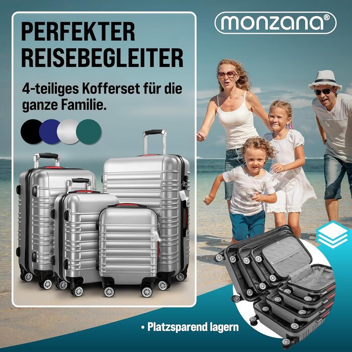 Набір валіз Monzana® 4шт: валіза, органайзер, ваги, ремінь, ручки Gel, колеса, підставка, чорний (срібло)