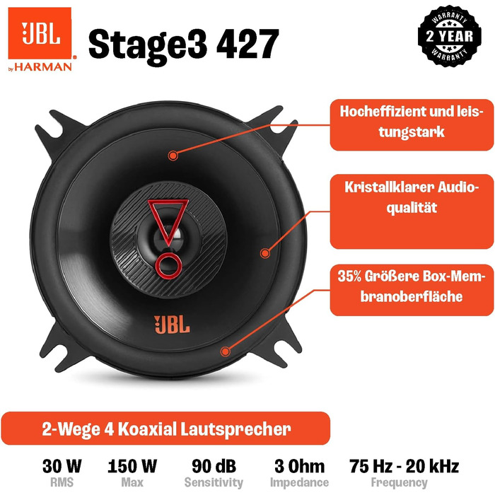 Автомобільні динаміки JBL Stage3 427 10 см, 150 Вт, 2-смугові, Harman Kardon