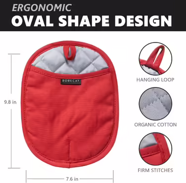 Rorecay Silicone Oven Mitt Sets: Heat-Resistant Oven Pads with Pockets, Non-Slip Grip, Large Oven Mitts for Kitchen, Baking, Cooking, Quilted Insert, 24 x 19 cm (Red, 2)