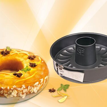 Dr. Oetker Springform with Flat and Tube Bottom, Ø 28 cm, Cake Pan made of Steel with Non-Stick Coating, Baking Pan made of Refined Black Steel, Quantity: 1 piece