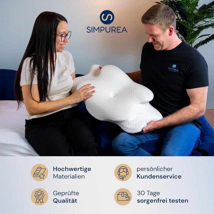SIMPUREA® Ортопедична подушка для сну 'Bamboo' – Ергономічна подушка для шиї з віскоеластичної піною Memory та дихаючим чохлом з бамбукового волокна – Для тих, хто спить на спині, боці та животі. Білий бамбук