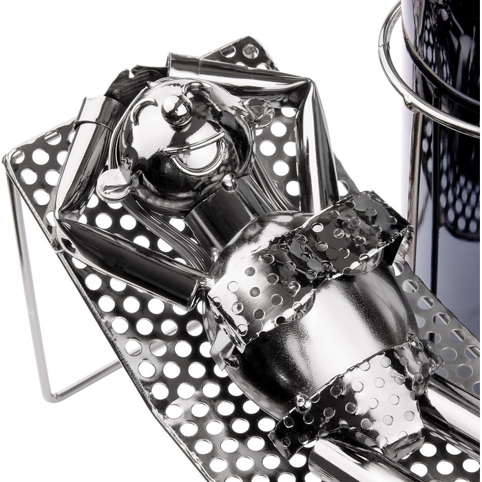 BRUBAKER Wine Bottle Holder - Loving Couple on Vacation - Metal Sculpture Bottle Stand, Reclining Couple Under Palm Tree - Silver Metal Figure Bottle Holder, Wine Gift for Vacationers with Greeting Card