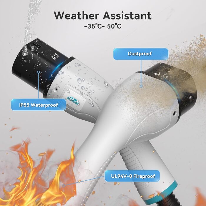 Кабель для зарядки електромобіля 22kW 32A Typ 2, 5м, IP55, для електромобілів та гібридів, з сумкою для зберігання