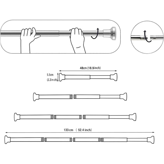 Телескопічна штанга для душу, 60-290 см, без свердління, чорна