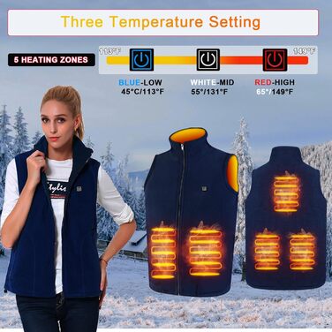 Електрична гріюча жилетка для чоловіків TOUVE, 5 зон обігріву, регулювання температури, флісова куртка (без Powerbank), колір: синій (M, 2025)