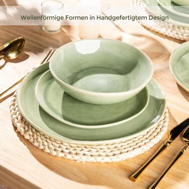 Набір глибоких тарілок GBhome з каменю 22см (24 шт.) - для супу, пасти, 6 персон, стійкі до подряпин, сумісні з мийкою та мікрохвильовкою, колір: спокійний зелений