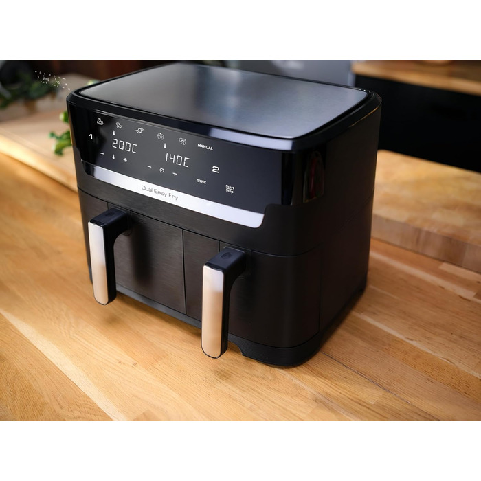 Tefal EY9018 Dual Easy Fry Double Chamber Air Fryer | 5.2/3.1 L Capacity | two independent drawers | 7 automatic programs | energy-saving | Black Dual 8.3L Black