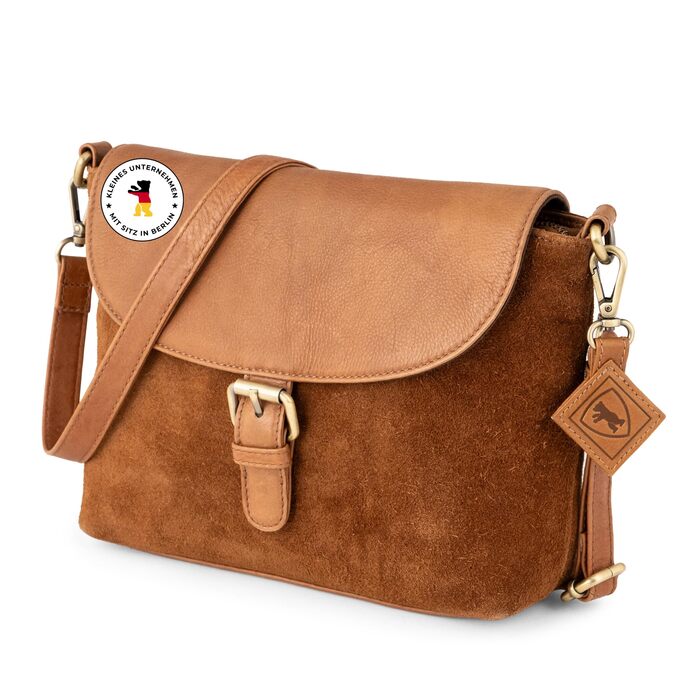 Сумка через плече Berliner Bags Catalina Vintage з натуральної шкіри коньякового кольору для жінок. Компактна крос-боді сумка з магнітною застібкою.