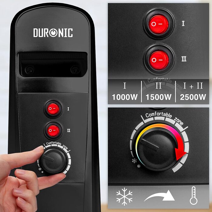 Конвекторний обігрівач Duronic 2000W з ручкою, компактний та енергоефективний (без екрану)