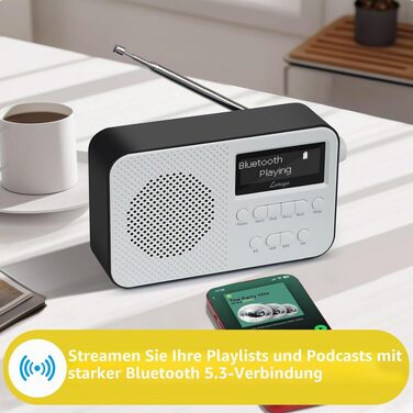 Портативний цифровий радіоприймач LEMEGA PR2-Max DAB+/FM з Bluetooth 5.3, живлення від батарейок AA, чорний