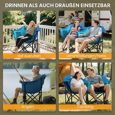 Кемпінговий стілець складаний посилений (200 кг) з подушкою 6 см - для риболовлі, кемпінгу, саду, фестивалів. Зручний стілець з бічними кишенями та сумкою для транспортування (Синьо-блакитний, M)