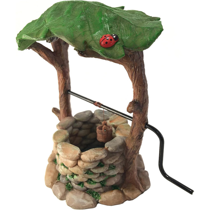 GlitZGlam Miniature Wishing Well with Movable Handle and Bucket for Garden Gnomes - A Fairy Garden Accessory