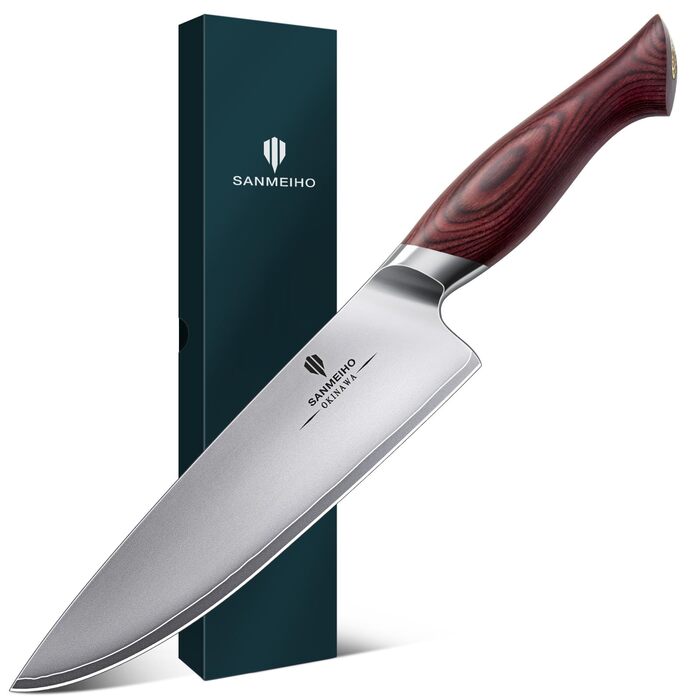 Ніж кухарський SANMEIHO Kochmesser 20 см, професійний, японський, сталь 10Cr15MoV (5 шарів), ручка Pakka-Wood, серія OKINAWA