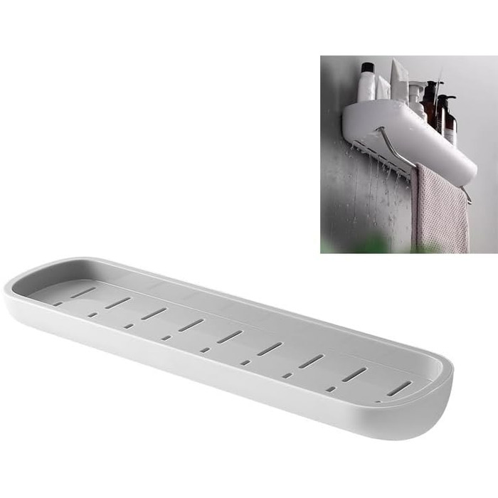Self-adhesive bathroom shelf without drilling, with removable towel bar, easy installation, wall mounting, shower caddy, compact storage shelf for bathroom and kitchen, Grey (Grey#01)