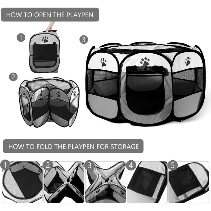 Клітка-забіг для собак та котів, переносний вольєр для тварин, 114x114x58 см, сірий