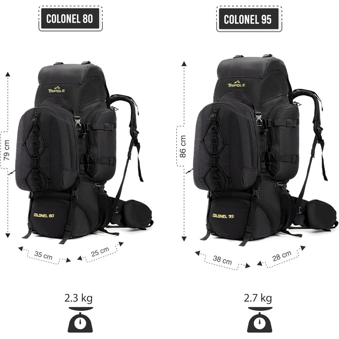 Tripole Rucksack from the Colonel Series with Internal Frame - Featuring Detachable Daypack and Rain Cover