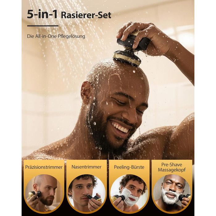 Машинка для стрижки волосся чоловіча електрична 5-в-1 Titan (Gold) IPX7, USB-C, LED-дисплей