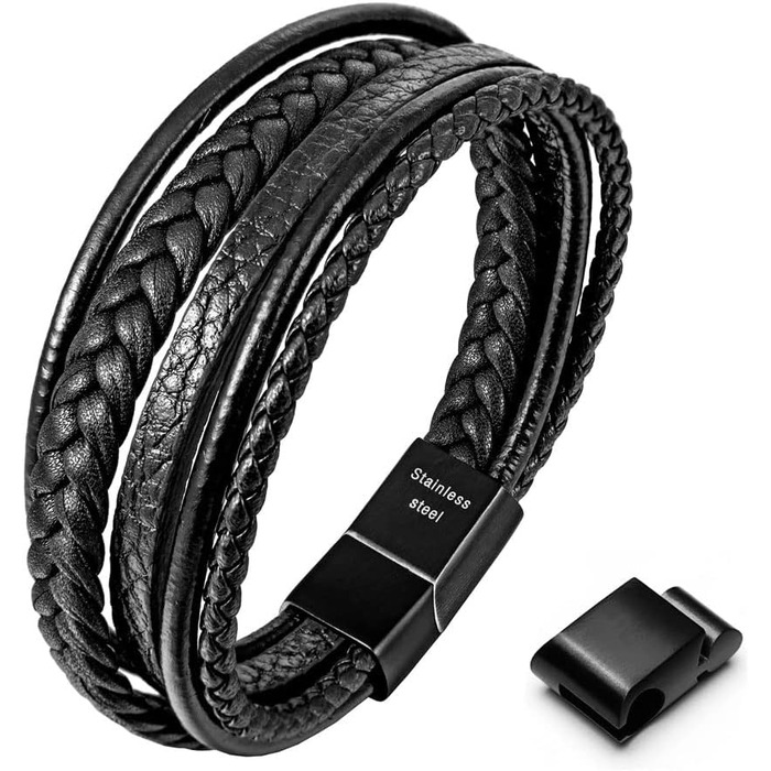 Чоловічий браслет Speroto з натуральної шкіри: преміум-якість, магнітний замок, чорний/коричневий (18-25 см), персоналізація, подарунок для чоловіків