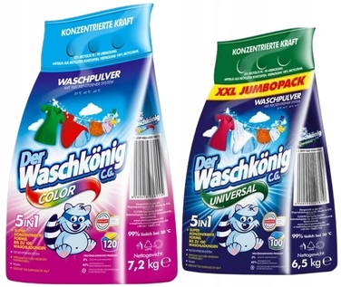 Набір пральних порошків Waschkonig: Універсальний 6,5 кг + Кольоровий 7,2 кг