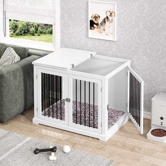 Клітка для собак для дому, білий (L) - зручна та стильна переноска з м'яким лежанком