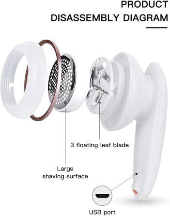 Електричний видальник для одягу Fusselschneider з кабелем, подвійним захистом, безпечним замиканням та щіткою для чищення різних тканин (Рожевий)