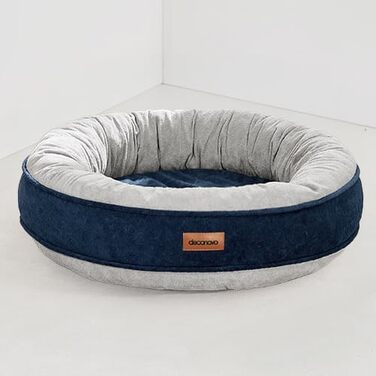 М'яке кругле ліжко для собак та котів Deconovo, Donut, Ø 61 см, ортопедичне, Navy Blue