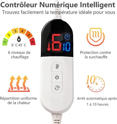 Електрична ковдра COZYTY 150x200 см з автовимкненням – фланель, 6 режимів нагріву, таймер, захист від перегріву, машинне прання (сірий, чорний)