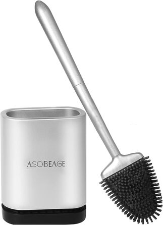 Щітка для унітазу ASOBEAGE з силікону: гнучкий наконечник, ручка з нержавіючої сталі, настінний кріплення, швидковисихаючий тримач для прибирання ванної кімнати (Чорний) (Сірий, 1 шт.)