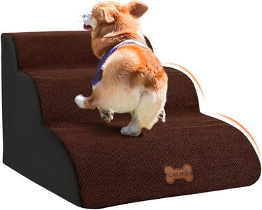 Сходинки для собак Caliyo 3 ступені, для маленьких собак та котів, 40 см, знімний чохол, антиковзаюча поверхня, для ліжка, дивану, авто (60×40×40см), коричневі