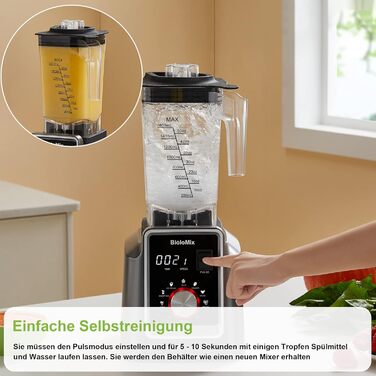 BioloMix High-Performance Blender 2200W, Self-Cleaning Function, Stand Mixer 2L Container and 600 ml Travel Cup BPA Free. Smoothie Mixer (T5600, Grey) T5600 Grey