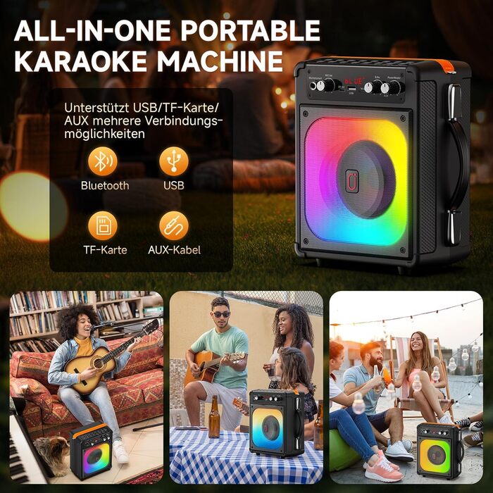 Караоке машина з 2 мікрофонами, портативна караоке система з бездротовими мікрофонами, Bluetooth колонка з LED-підсвіткою для дорослих та дітей, TX06 -NEW