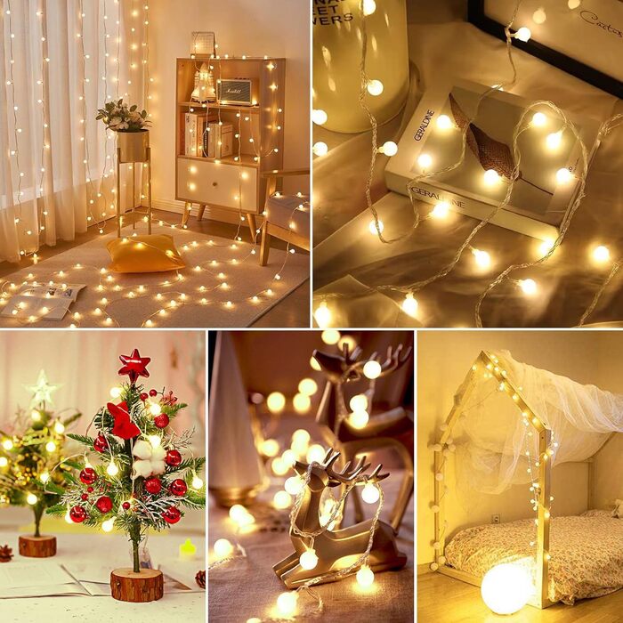 Ланцюжок прикрас з 200 LED кулями, 23 метри, тепле світло. Ідеально для декору на Різдво, весілля, вечірки. 8 режимів, функція пам'яті, з вилкою.