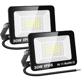 RIGIDON 2x 75W LED Floodlights Outdoor, 7500LM Outdoor Floodlight, 6000K Cool White IP66 Waterproof LED Floodlight Spotlight Floodlight, Outdoor Light for Garden, Courtyards, Garage, Hotel, Sports Field, Workshop (2 x 30W)