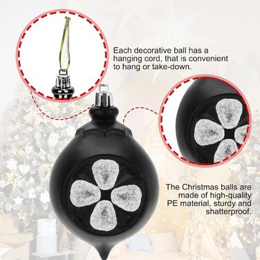 100 шт. прикраси на ялинку, чорні кулі для ялинки, набір прикрас з верхівкою для ялинки, шматостійкі прикраси для ялинки