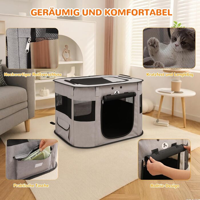 Портативний вольєр для цуценят та котів ALLSOPETS, розкладний, XXL, сірий