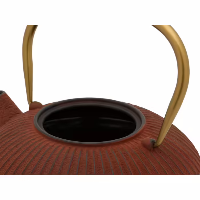Bredemeijer Blue Flat Asia Teapot 1.1 Liter Cast Iron - Asia Cast Kettle with Stainless Steel Tea Filter Strainer (1100ml, Red)