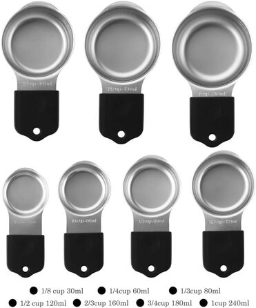 Stainless Steel Measuring Cup Set, Robust Metal Measuring Cups for Dry and Liquid Ingredients (Black)