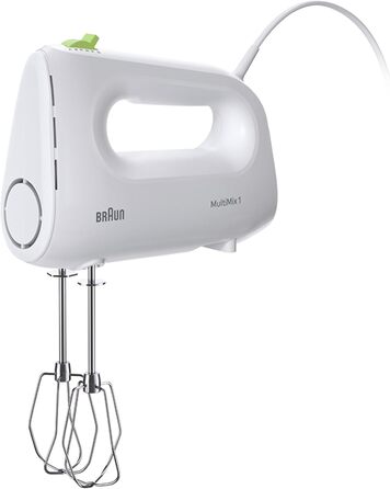Braun Household MultiMix 1 HM 1100 WH Hand Mixer - Handheld Mixer with 4 speed settings plus Turbo, FastMix Technology, EasyClick, incl. whisk, one-hand operation, 450W, White White MultiMix 1 - incl. whisk