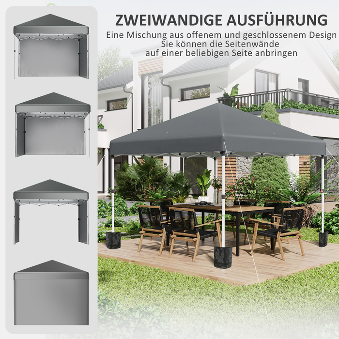 Outsunny Folding Gazebo 2.97 x 2.97 m with Side Walls, UV Protection Camping Tent, Party Tent with Sandbag, Steel Dark Gray for Garden & Terrace
