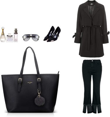 Стильна жіноча сумка-шопер LI&HI для навчання та міста, чорна з помпоном 34x29x15.5 см