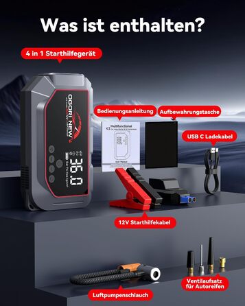 Портативний пусковий пристрій OGORI K33 з компресором 150 PSI та LED ліхтариком для автомобілів 12V (бензин 8L/дизель 10L)