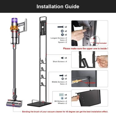 Підставка для пилососів Dyson Gen5 V15s, V15, V12 Slim, V11, V10, V8, V7, V6 - без свердління, на коліщатках, чорна