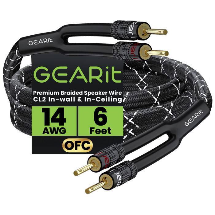Акустичний кабель GEARit OFC 2 x 2,50 мм², 1.8 м, 14 AWG CL2, Hi-Fi кабель для колонок з позолоченими банановими роз'ємами, чорний